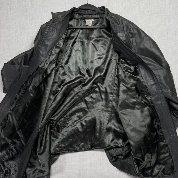 Vintage Jessica London Leather Jacket Black Long Zip Front Plus Size 22 - Picture 7 of 13